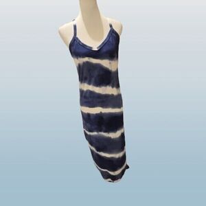 NEW Women's Summer L Long Maxi Racerback Sleeveless Dress Stripe Tie Dye